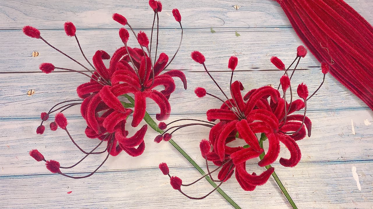 DIY Beautiful flowers with Pipe Cleaner - Red Spider Lily Pipe Cleaner flowers - DIY Chenille Wire