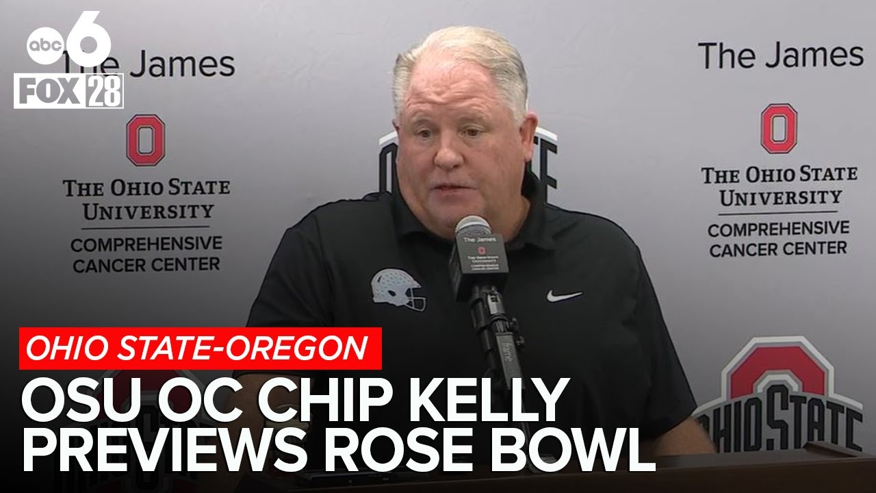 Ohio State offensive coordinator Chip Kelly speaks to reporters ahead of Rose Bowl