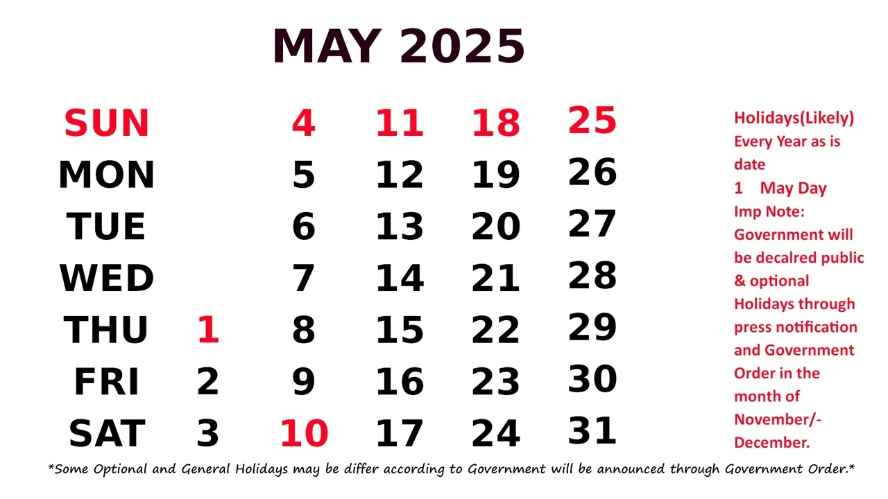 May Calendar 2025